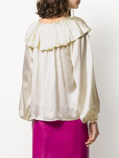 Shop Gucci Ruffled Pussybow Blouse In Yellow