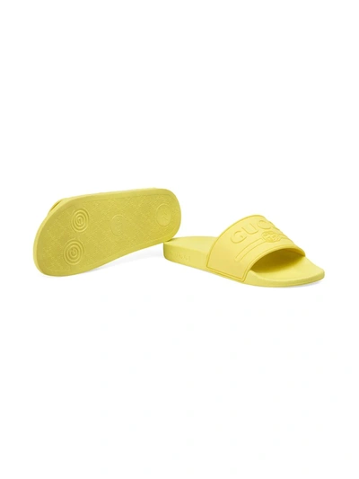 Shop Gucci Children's  Logo Rubber Slide Sandal In Yellow