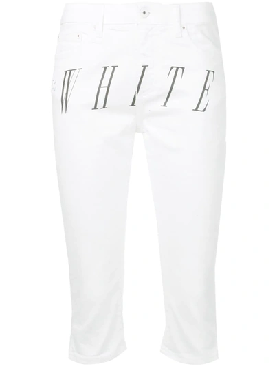 Shop Off-white Logo Print Cropped Jeans In White