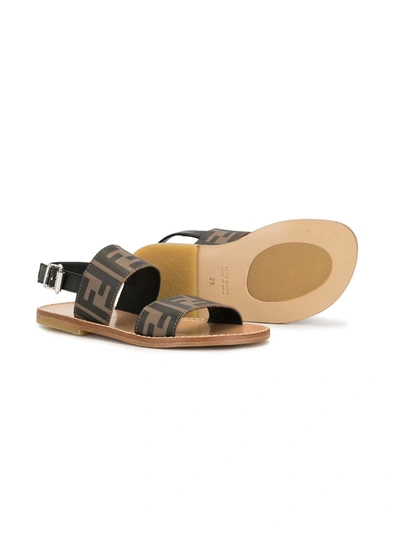 Shop Fendi Open Toe Logo Sandals In Brown