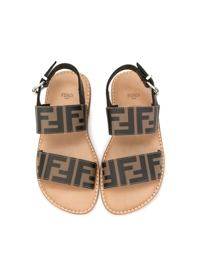 Shop Fendi Open Toe Logo Sandals In Brown
