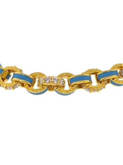 Shop Buddha Mama 20kt Yellow Gold, Sky Blue Enamel And Pave Diamond Link Bracelet