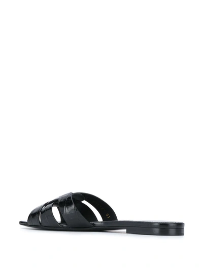 Shop Saint Laurent Crocodile-effect Crossover Strap Sandals In Black