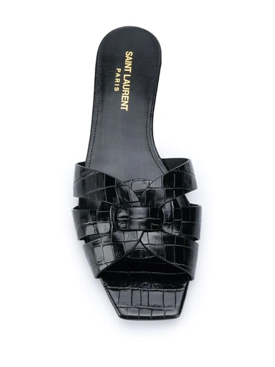 Shop Saint Laurent Crocodile-effect Crossover Strap Sandals In Black