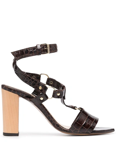 Shop Tila March Crocodile-effect Open-toe Sandals In Brown