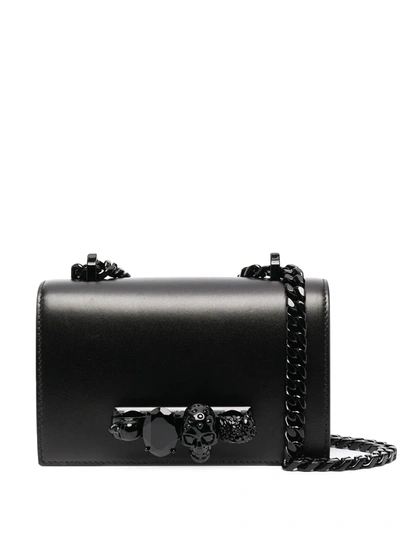 Alexander Mcqueen Blackout Leather Crossbody Knuckle Bag In Black