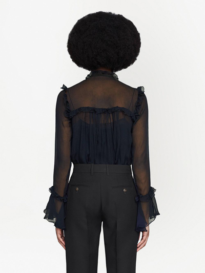 Shop Gucci Ruffle-detail Silk Chiffon Shirt In Blue