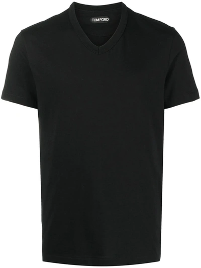 Shop Tom Ford V-neck Cotton T-shirt In Black