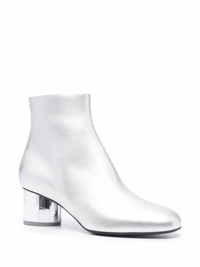 Ferragamo Mirrored Heel Leather Ankle Boots In Silber