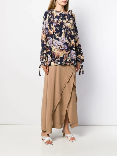 ZIMMERMANN SABOTAGE FLORAL-PRINT DRAPED BLOUSE - 蓝色