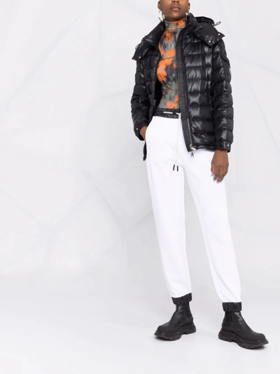 Shop Moncler Contrast-trim Logo-patch Track Pants In White