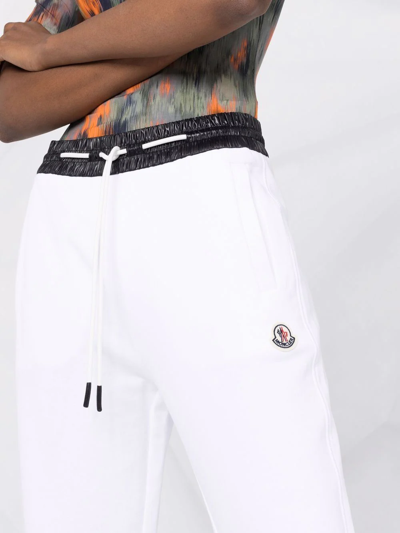 Shop Moncler Contrast-trim Logo-patch Track Pants In White