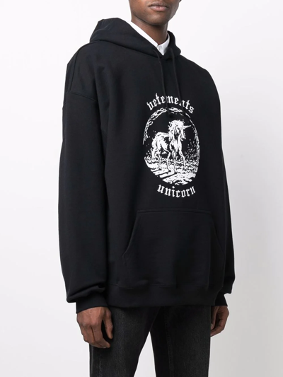 Shop Vetements Unicorn Logo-printed Hoodie In Black