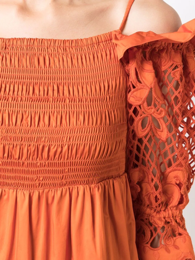 Shop Self-portrait Broderie-anglaise Off-shoulder Midi Dress In Orange