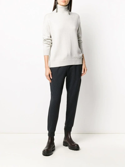 Brunello Cucinelli Roll Neck Ribbed Detail Sweater In Neutrals