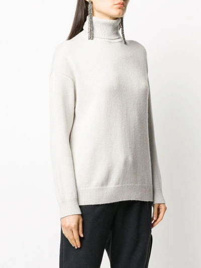 Brunello Cucinelli Roll Neck Ribbed Detail Sweater In Neutrals