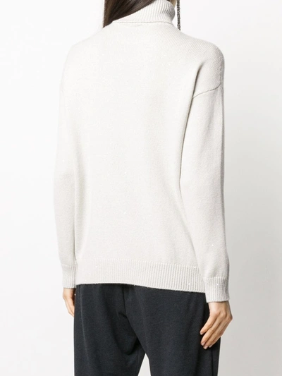 Brunello Cucinelli Roll Neck Ribbed Detail Sweater In Neutrals
