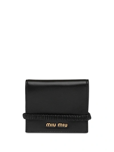 Shop Miu Miu Gathered Band Wallet In Black
