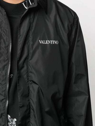 Shop Valentino Logo Print Shirt Jacket In Black