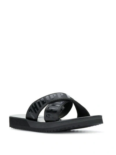 Shop Philipp Plein Tm Criss-cross Slides In Black