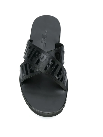 Shop Philipp Plein Tm Criss-cross Slides In Black