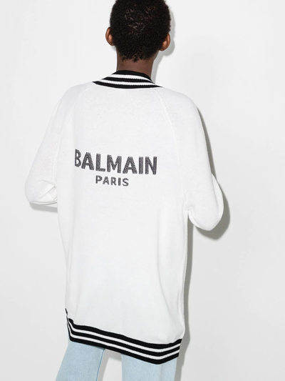 Shop Balmain Embroidered Logo V-neck Cardigan In White