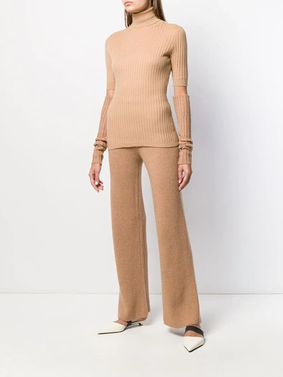 Shop Cashmere In Love Ribbed Flared Cortina Trousers In Neutrals