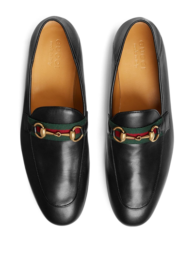 Shop Gucci Leather Horsebit Loafers With Web In Black