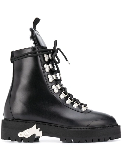 Off-white Black Shearling & Leather Hiking Boots | ModeSens