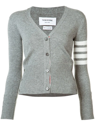 Shop Thom Browne Four Stripe Cardigan In Grey