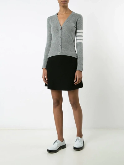 Shop Thom Browne Four Stripe Cardigan In Grey