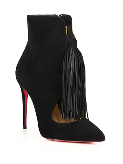 Christian Louboutin Otto Suede Tassel 100mm Ankle Boots In Black