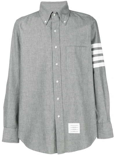 Shop Thom Browne 4-bar Straight-fit Chambray Shirt In Grey