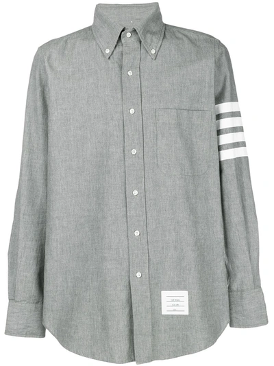 Thom Browne 4-bar Straight Fit Chambray Button-down Shirt In Grey