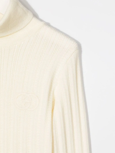 Shop Gucci Ribbed Roll Neck Jumper In White
