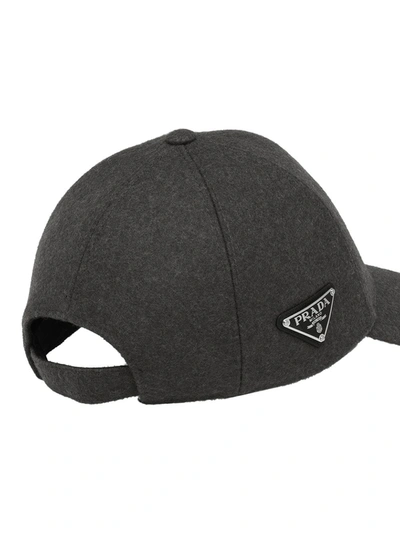 Prada Re-nylon Triangle Logo Cap In Grey
