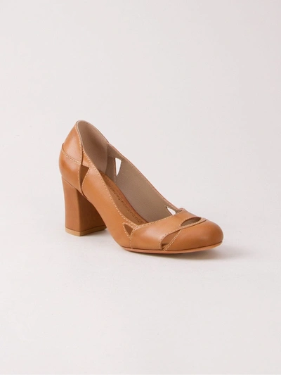 Sarah Chofakian Chunky Heel Pumps In Neutrals