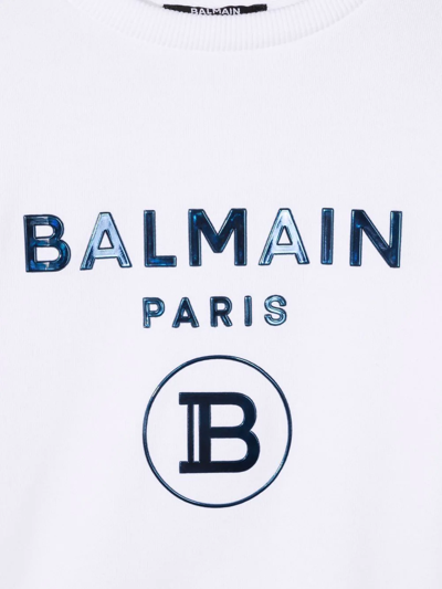 Shop Balmain Logo-print Cotton Sweatshirt In White