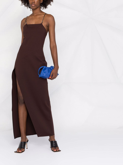 Shop Attico Slit-detail Evening Dress In Brown