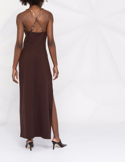 Shop Attico Slit-detail Evening Dress In Brown