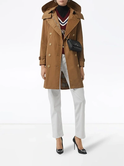 Shop Burberry Detachable Hood Taffeta Trench Coat In Brown