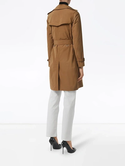 Shop Burberry Detachable Hood Taffeta Trench Coat In Brown