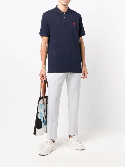 Shop Ami Alexandre Mattiussi Ami De Coeur Polo Shirt In Blau