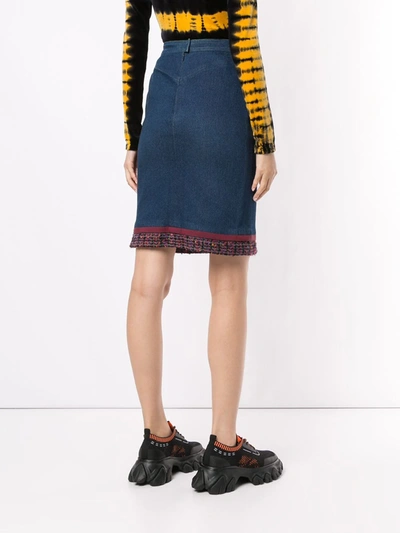 Pre-owned Chanel 1990s Tweed-detail Denim Skirt In Blue
