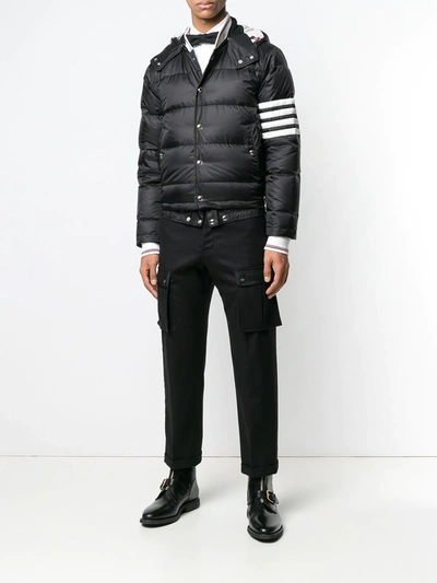 Shop Thom Browne 4-bar Hooded Puffer Jacket In Black