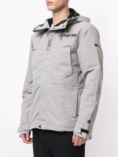 Shop Aape By A Bathing Ape Logo Print Embellished Parka Coat In Grey