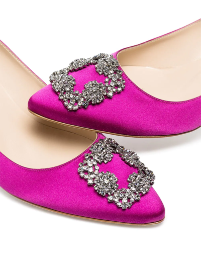 Shop Manolo Blahnik Hangisi 50mm Crystal-embellished Pumps In Pink
