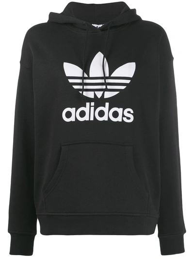 Shop Adidas Originals Trefoil Logo Print Hoodie In Black