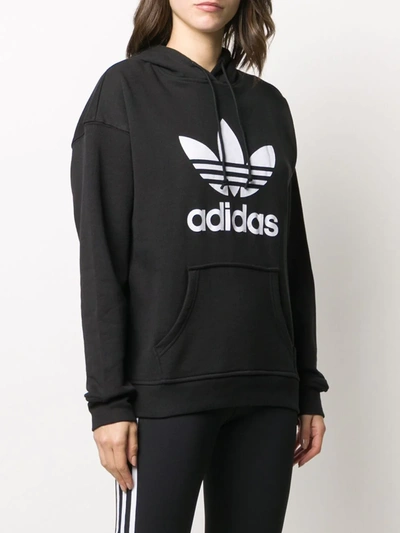 Shop Adidas Originals Trefoil Logo Print Hoodie In Black