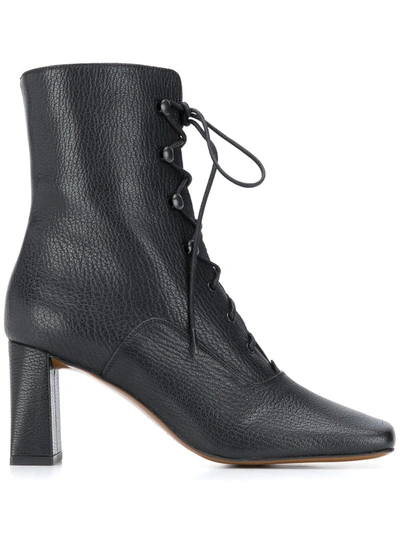 Shop By Far Lace-up Leather Boots In Black